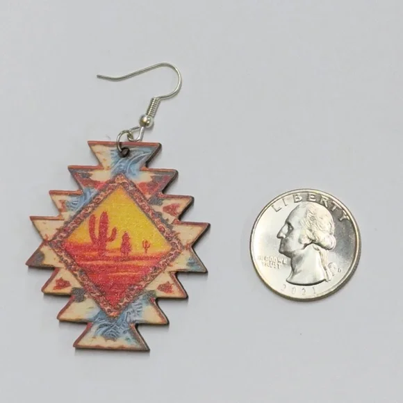 SOUTHWEST AZTEC SANTA FE Pattern Earrings UNBRANDED - Picture 4 of 8